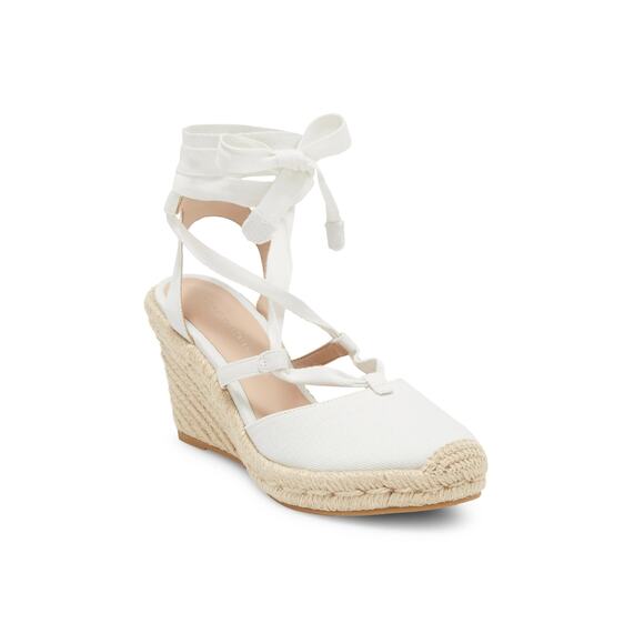 Stuart Weitzman Altdup Espadrille Wedge Sandal in White Canvas Size 9.5